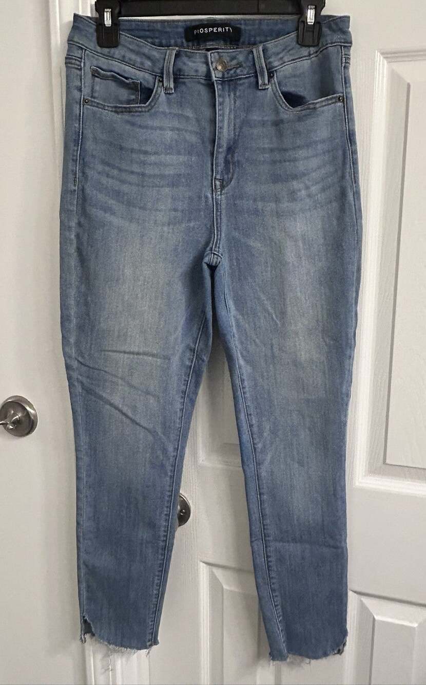 Prosperity Womens Jeans Size 30 Blue Wash Skinny Stretch Denim Raw Hem Cropped